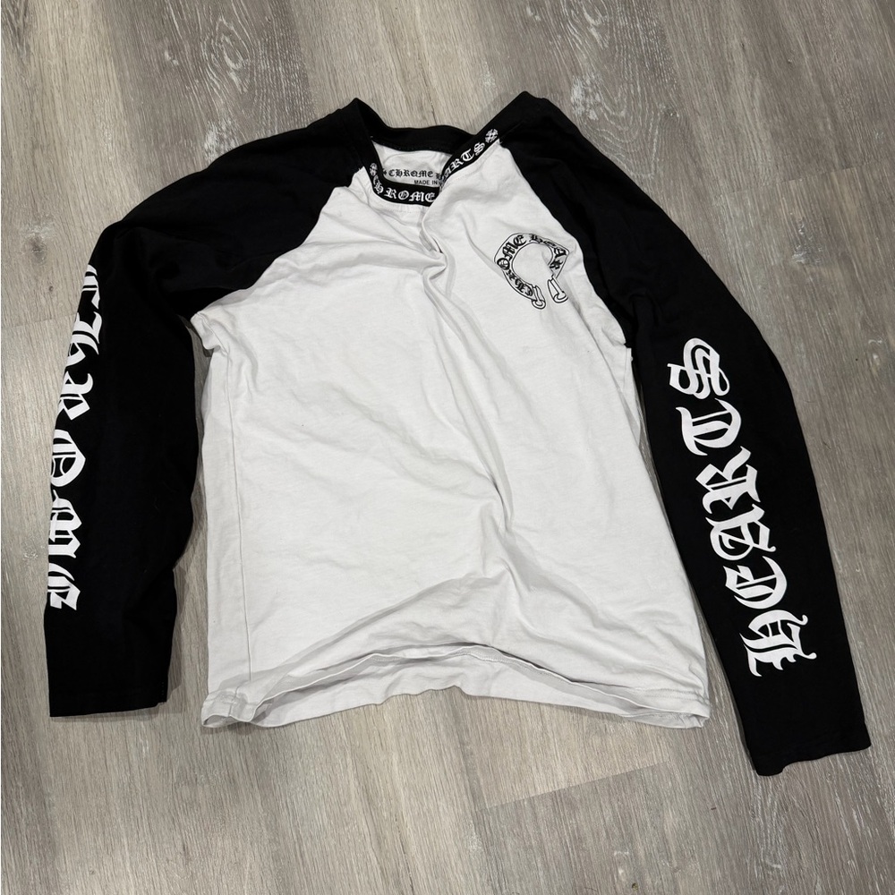 Black & White Long Sleeve chrome hearts Shirt with Sleeve Script